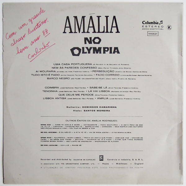 Amália Rodrigues - Amália No Olympia | Columbia (1110621) - 2