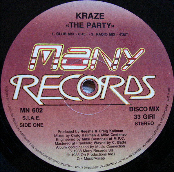 Kraze - The Party | Many Records (MN 602) - 2