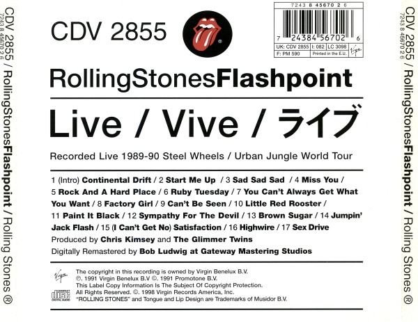 The Rolling Stones - Flashpoint | Rolling Stones Records (CDV 2855) - 2 The Rolling Stones - Flashpoint | Rolling Stones Records (CDV 2855) - 2