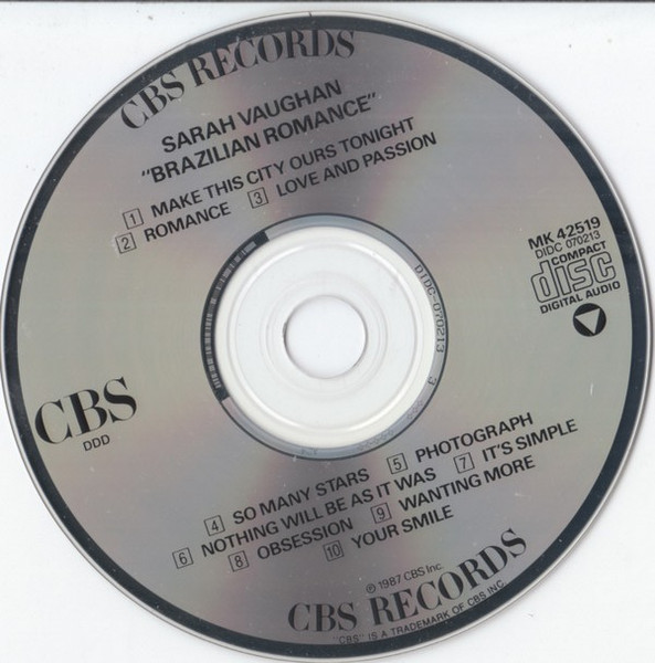 Sarah Vaughan With Milton Nascimento - Brazilian Romance | CBS (MK 42519) - 3 Sarah Vaughan With Milton Nascimento - Brazilian Romance | CBS (MK 42519) - 3