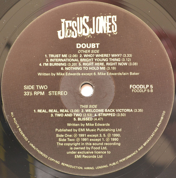 Jesus Jones - Doubt | Food (FOOD LP 5) - 4 Jesus Jones - Doubt | Food (FOOD LP 5) - 4