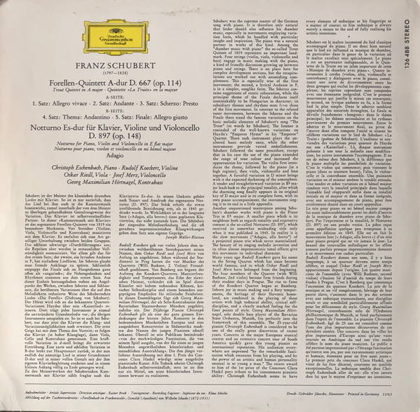 Franz Schubert / Christoph Eschenbach • Rudolf Koeckert • Oskar Riedl • Josef Merz • Georg Hörtnagel - Forellenquintett • Notturno | Deutsche Grammophon (136 488 SLPEM) - 2 Franz Schubert / Christoph Eschenbach • Rudolf Koeckert • Oskar Riedl • Josef Merz • Georg Hörtnagel - Forellenquintett • Notturno | Deutsche Grammophon (136 488 SLPEM) - 2