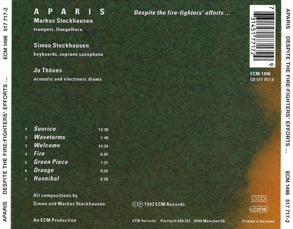Aparis - Despite The Fire-Fighters' Efforts ... | ECM Records (ECM 1496) - 2
