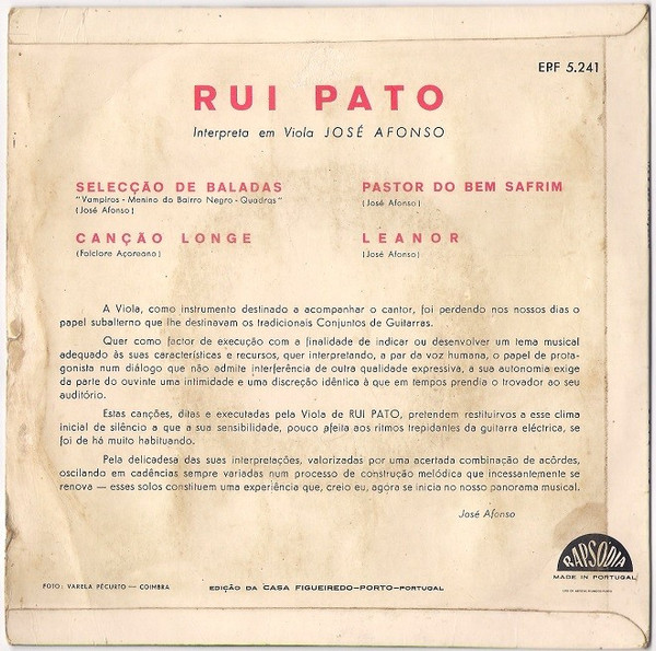 Rui Pato - Interpreta Em Viola José Afonso | Rapsódia (EPF 5.241) - 2
