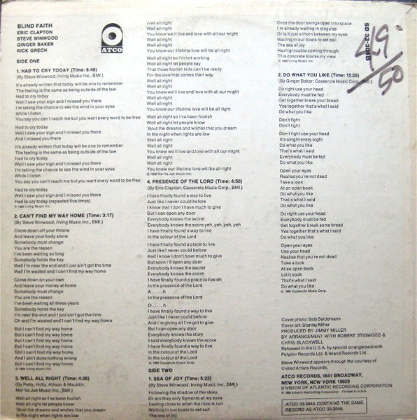 Blind Faith - Blind Faith | ATCO Records (SD 33-304) - 2
