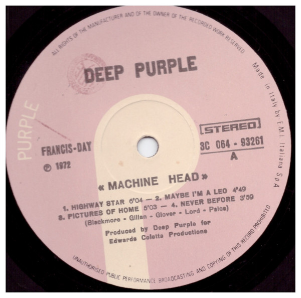 Deep Purple - Machine Head | Purple Records (3C 064-93261) - 2 Deep Purple - Machine Head | Purple Records (3C 064-93261) - 2
