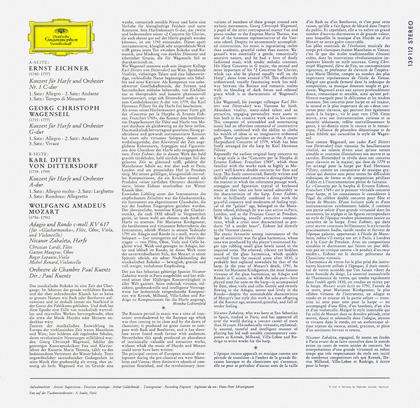 Nicanor Zabaleta , Ernst Eichner ∙ Georg Christoph Wagenseil ∙ Carl Ditters von Dittersdorf ∙ Wolfgang Amadeus Mozart , Orchestre de Chambre Paul Kuentz ∙ Paul Kuentz - Nicanor Zabaleta | Deutsche Grammophon (139 112 SLPM) - 2 Nicanor Zabaleta , Ernst Eichner ∙ Georg Christoph Wagenseil ∙ Carl Ditters von Dittersdorf ∙ Wolfgang Amadeus Mozart , Orchestre de Chambre Paul Kuentz ∙ Paul Kuentz - Nicanor Zabaleta | Deutsche Grammophon (139 112 SLPM) - 2