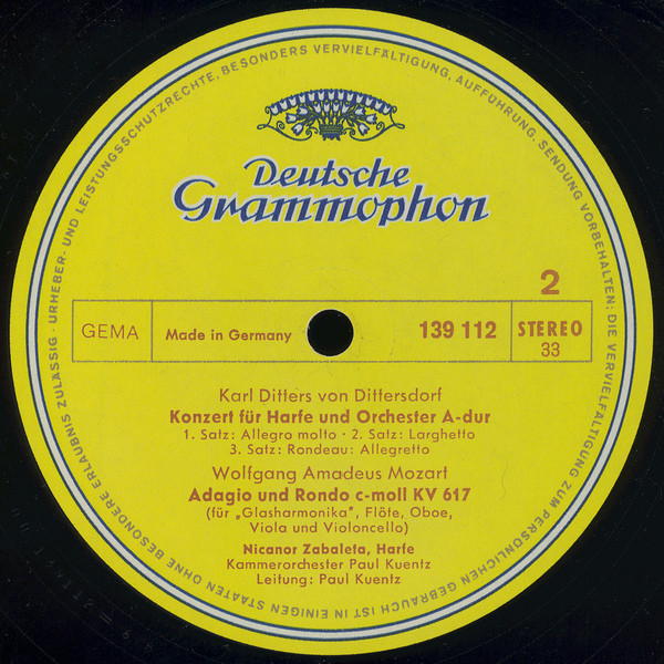 Nicanor Zabaleta , Ernst Eichner ∙ Georg Christoph Wagenseil ∙ Carl Ditters von Dittersdorf ∙ Wolfgang Amadeus Mozart , Orchestre de Chambre Paul Kuentz ∙ Paul Kuentz - Nicanor Zabaleta | Deutsche Grammophon (139 112 SLPM) - 4 Nicanor Zabaleta , Ernst Eichner ∙ Georg Christoph Wagenseil ∙ Carl Ditters von Dittersdorf ∙ Wolfgang Amadeus Mozart , Orchestre de Chambre Paul Kuentz ∙ Paul Kuentz - Nicanor Zabaleta | Deutsche Grammophon (139 112 SLPM) - 4