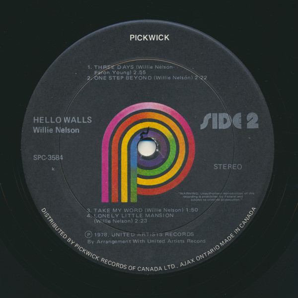 Willie Nelson - Hello Walls | Pickwick (SPC-3584) - 4