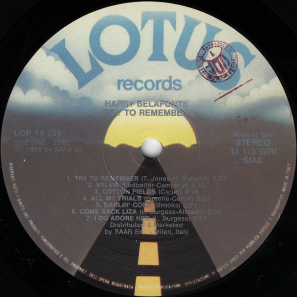 Harry Belafonte - Try To Remember | Lotus (LOP 14.158)