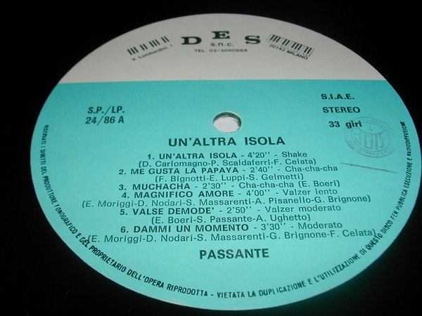 Salvatore Passante - Un'Altra Isola | DES (S.P./LP 24/86) - 3