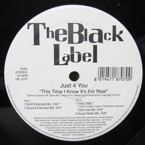 4 Tune - This Time I Know It's For Real | The Black Label (TBL 0797) - 2