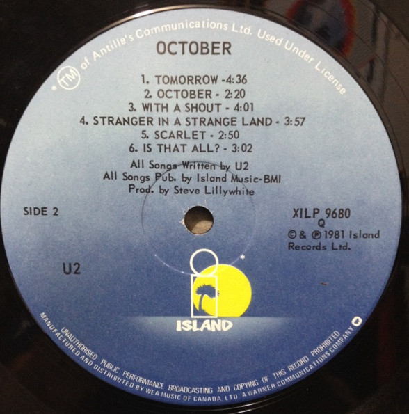 U2 - October [Vinyl] | Island Records (XILP 9680) - 4