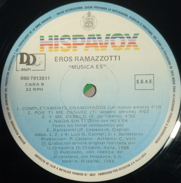 Eros Ramazzotti - Música Es | DDD (080 79 1381 1) - 4 Eros Ramazzotti - Música Es | DDD (080 79 1381 1) - 4