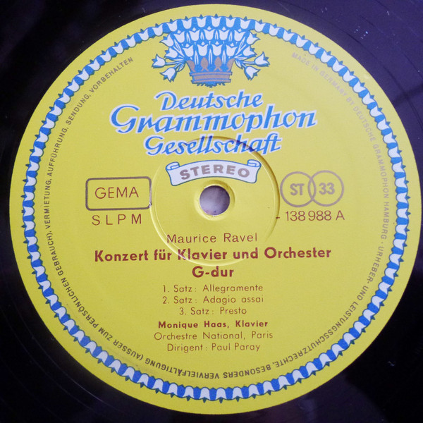 Maurice Ravel – Monique Haas · Orchestre National De France · Paul Paray - Klavierkonzerte G-dur · D-dur | Deutsche Grammophon (138 988 SLPM) - 3