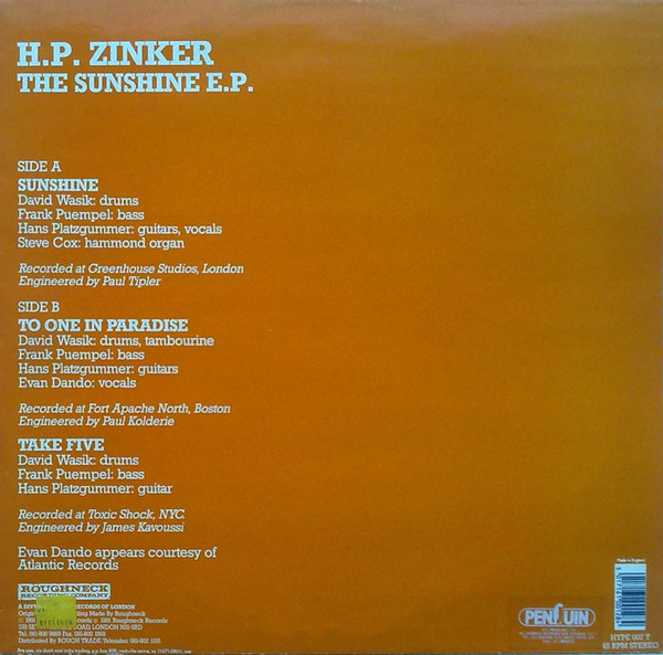H.P. Zinker - The Sunshine E.P. | Roughneck Recording Company (HYPE 007 T) - 2