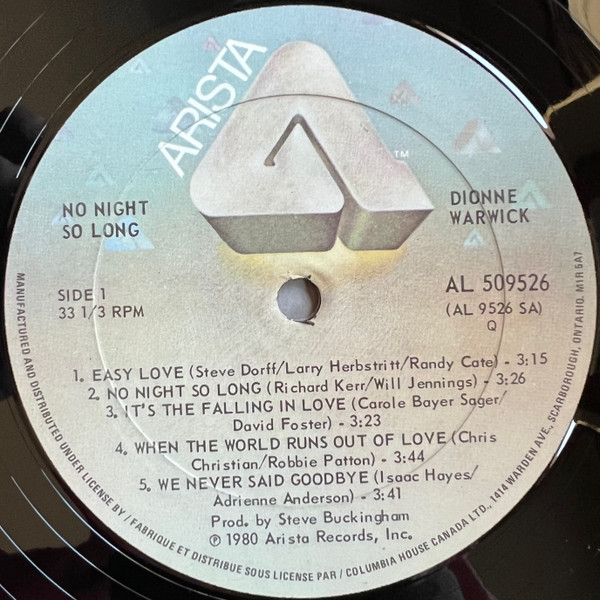 Dionne Warwick - No Night So Long | Arista (AL 509526) - 3 Dionne Warwick - No Night So Long | Arista (AL 509526) - 3