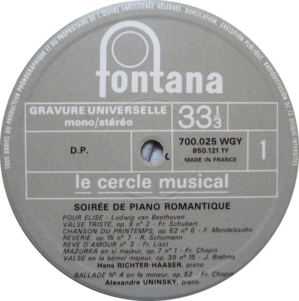 Various / Hans Richter-Haaser , Alexander Uninsky , Yuri Boukoff - Soirée De Piano Romantique | Fontana (700.025 WGY) - 3