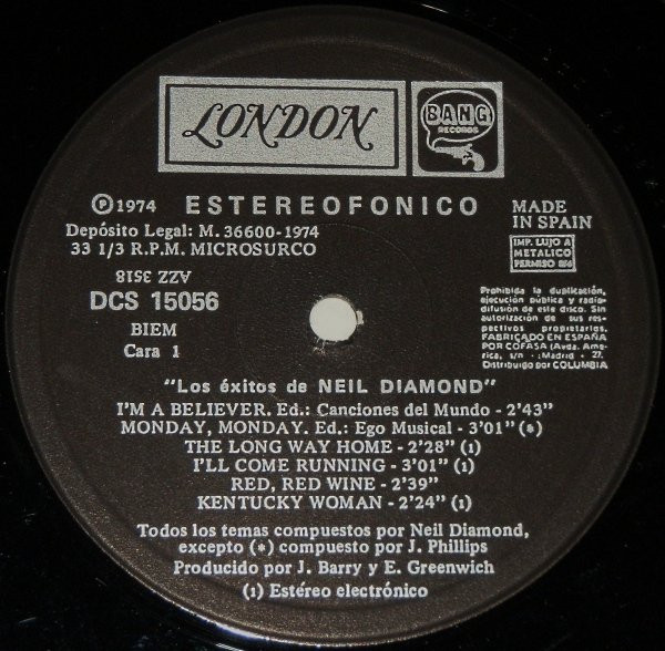 Neil Diamond - Éxitos | London Records (DCS 15056/7) - 3