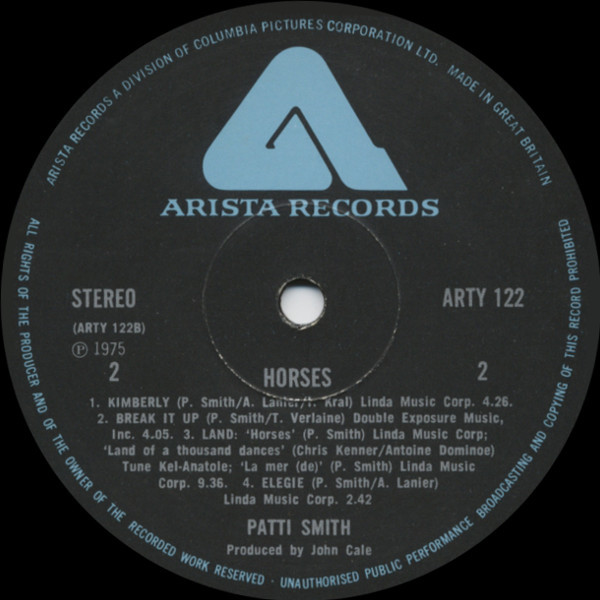Patti Smith - Horses | Arista (ARTY 122) - 4