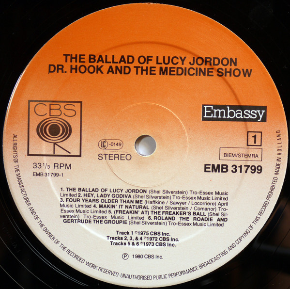 Dr. Hook & The Medicine Show - The Ballad Of Lucy Jordon | CBS (EMB 31799) - 3 Dr. Hook & The Medicine Show - The Ballad Of Lucy Jordon | CBS (EMB 31799) - 3