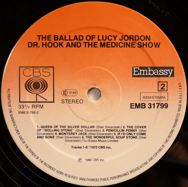 Dr. Hook & The Medicine Show - The Ballad Of Lucy Jordon | CBS (EMB 31799) - 4 Dr. Hook & The Medicine Show - The Ballad Of Lucy Jordon | CBS (EMB 31799) - 4
