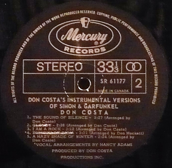 Don Costa - Don Costa's Instrumental Versions Of Simon And Garfunkel | Mercury (SR 61177) - 2