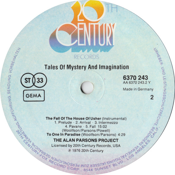 The Alan Parsons Project - Tales Of Mystery And Imagination | 20th Century Records (6370 243) - 4 The Alan Parsons Project - Tales Of Mystery And Imagination | 20th Century Records (6370 243) - 4