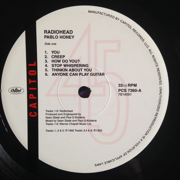 Radiohead - Pablo Honey | Capitol Records (0777 7 81409 1 7) - main