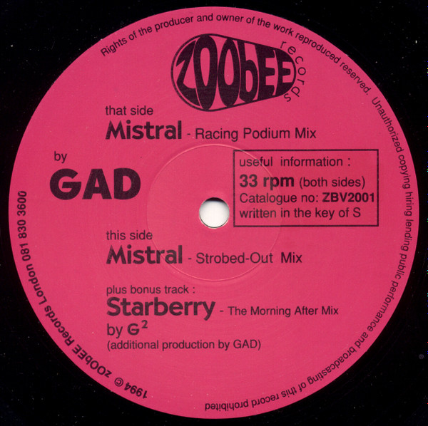 GAD / G² - Mistral | Zoobee Records (ZBV 2001) - main GAD / G² - Mistral | Zoobee Records (ZBV 2001) - main