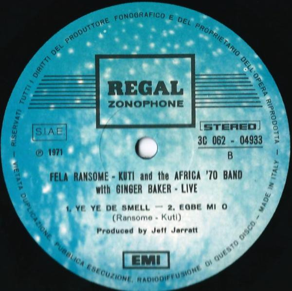 Fela Kuti And Africa 70 With Ginger Baker - Live! | Regal Zonophone (3C 062-04933) - 4
