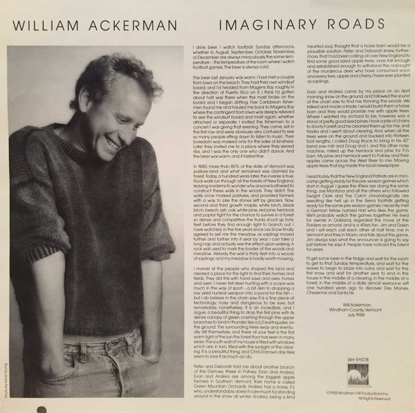 William Ackerman - Imaginary Roads | Windham Hill Records (WH-1078) - 3 William Ackerman - Imaginary Roads | Windham Hill Records (WH-1078) - 3