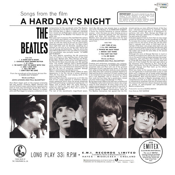 The Beatles - A Hard Day's Night | Parlophone (11C 074 04145) - 2