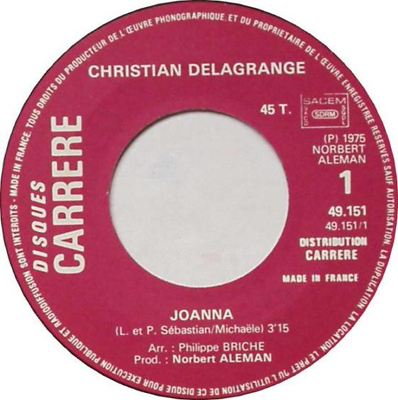 Christian Delagrange - Joanna | Disques Carrere (49.151) - 3