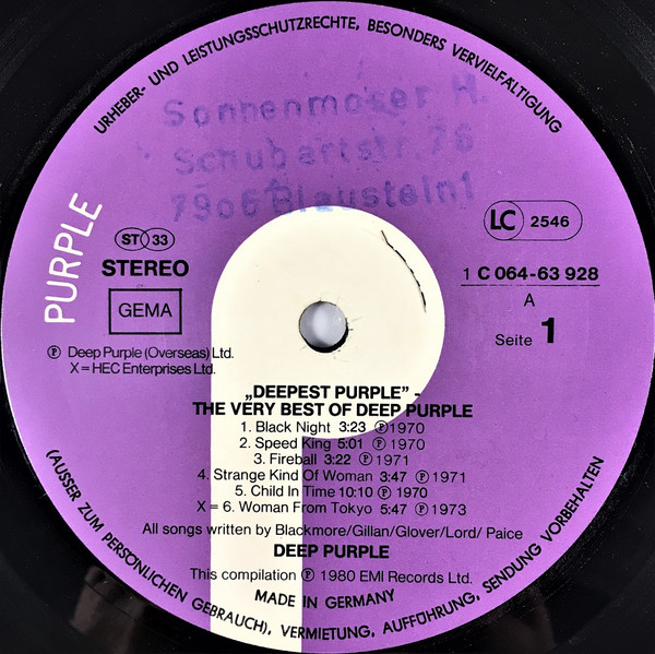Deep Purple - Deepest Purple - The Very Best Of Deep Purple | Purple Records (1C 064-63928) - 4