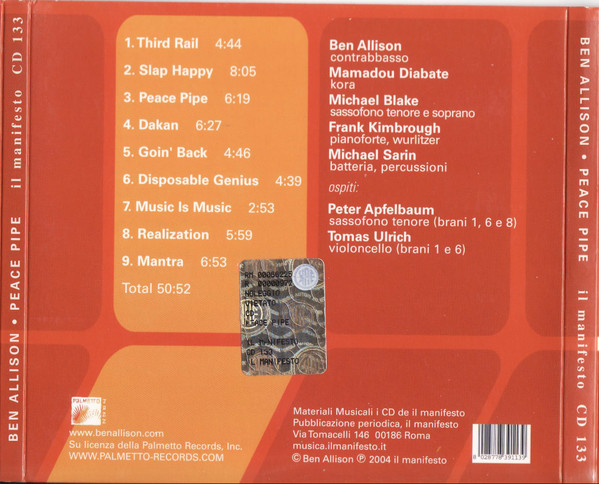Ben Allison - Peace Pipe | Il Manifesto (CD 133) - 2