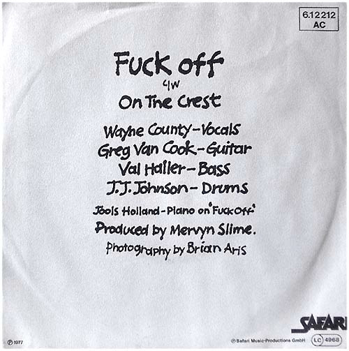 The Electric Chairs - Fuck Off c/w On The Crest | Safari Records (6.12 212) - 2