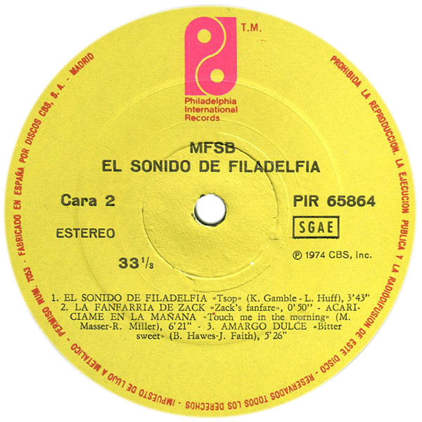 MFSB - El Sonido De Filadelfia | Philadelphia International Records (PIR 65864) - 4