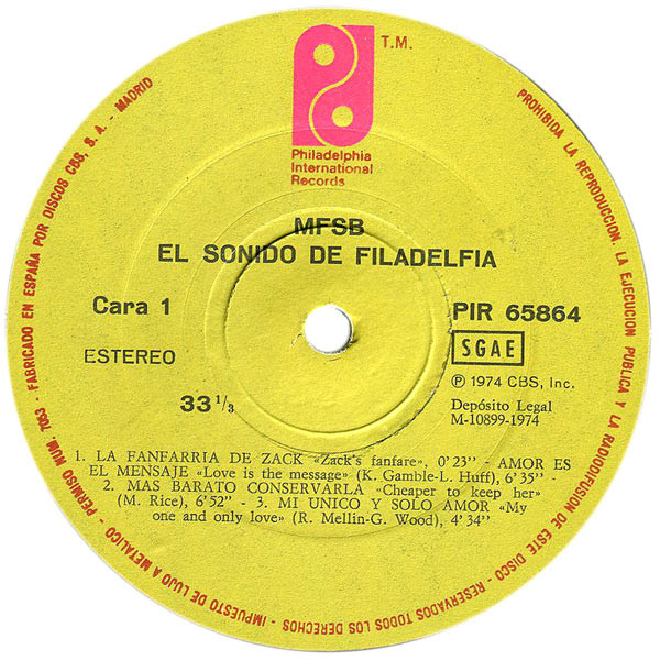 MFSB - El Sonido De Filadelfia | Philadelphia International Records (PIR 65864) - 3