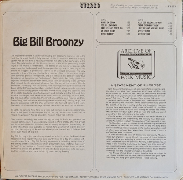Big Bill Broonzy - Big Bill Broonzy | Archive Of Folk Music (FS-213) - 2 Big Bill Broonzy - Big Bill Broonzy | Archive Of Folk Music (FS-213) - 2