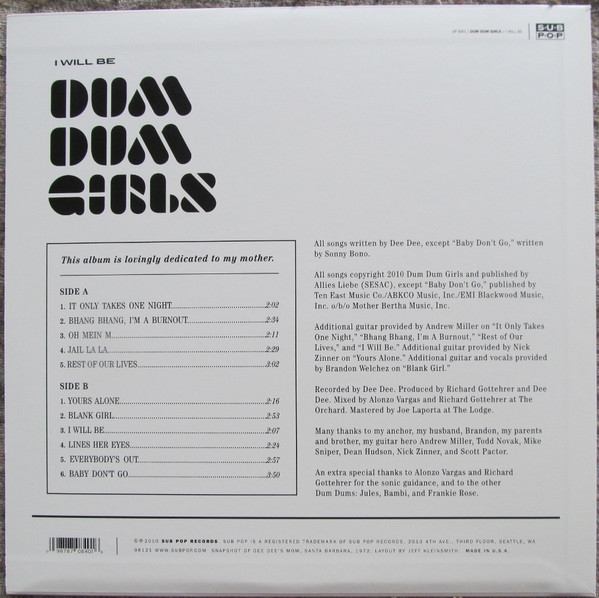 Dum Dum Girls - I Will Be | Sub Pop (SP 840) - 2 Dum Dum Girls - I Will Be | Sub Pop (SP 840) - 2