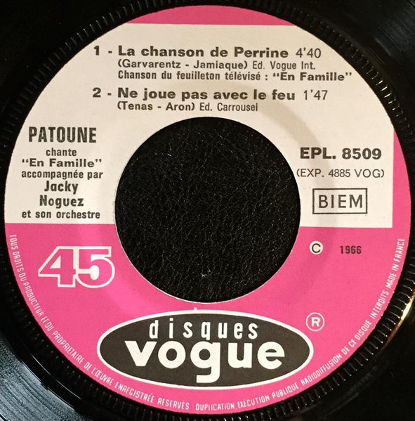 Patricia Patoune Accompagnée De Jacky Noguez And His Orchestra - La Chanson De Perrine | Disques Vogue (EPL 8 509) - 3 Patricia Patoune Accompagnée De Jacky Noguez And His Orchestra - La Chanson De Perrine | Disques Vogue (EPL 8 509) - 3
