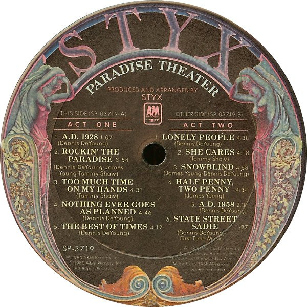 Styx - Paradise Theatre | A&M Records (SP-3719) - 4