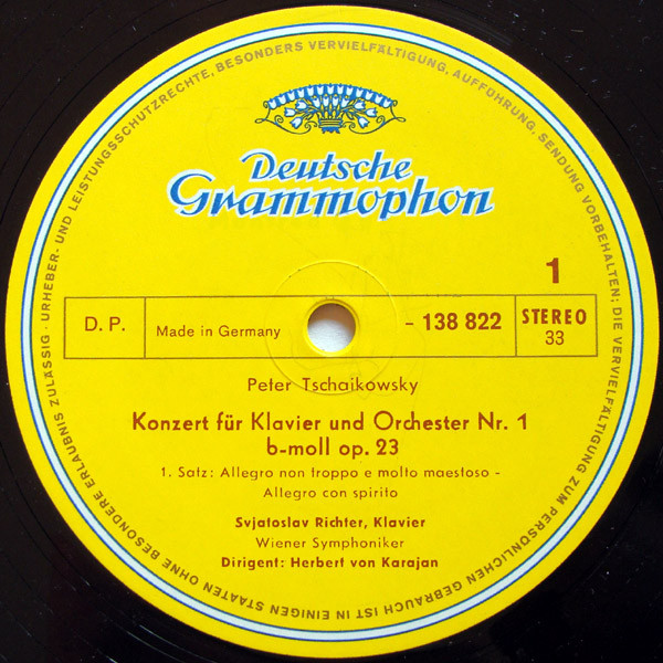 Pyotr Ilyich Tchaikovsky , Sviatoslav Richter , Herbert Von Karajan , Wiener Symphoniker - Klavierkonzert Nr. 1 B-Moll | Deutsche Grammophon (138 822 SLPM) - 3