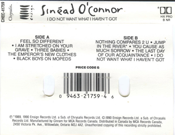 Sinéad O'Connor - I Do Not Want What I Haven't Got [Cassette] | Ensign (CHSC-41759) - 2