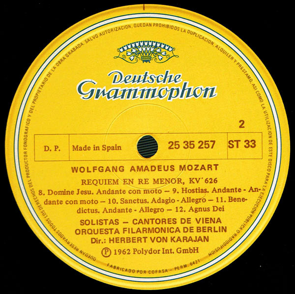 Wolfgang Amadeus Mozart ‧ Wiener Singverein ‧ Berliner Philharmoniker , Herbert von Karajan - Requiem | Deutsche Grammophon (25 35 257) - 4