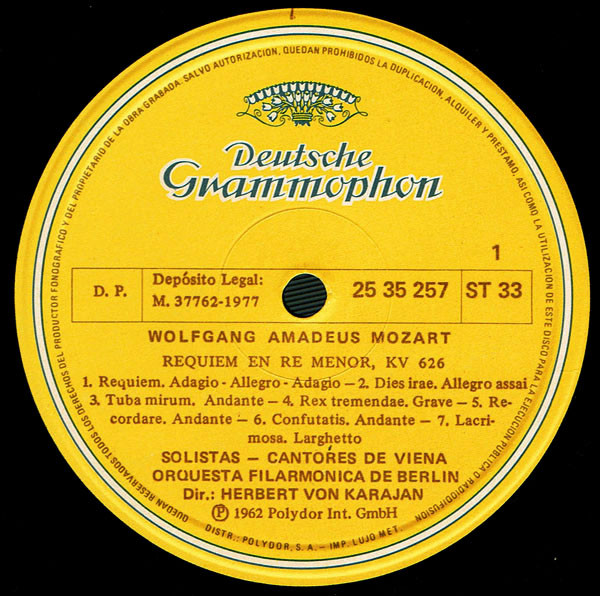 Wolfgang Amadeus Mozart ‧ Wiener Singverein ‧ Berliner Philharmoniker , Herbert von Karajan - Requiem | Deutsche Grammophon (25 35 257) - 3