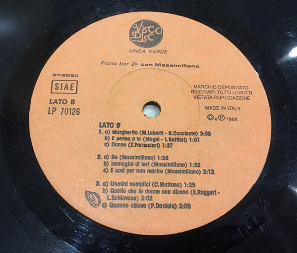 Massimiliano - Piano Bar 2 Con Massimiliano | Visco Disc (LP 70126) - 4