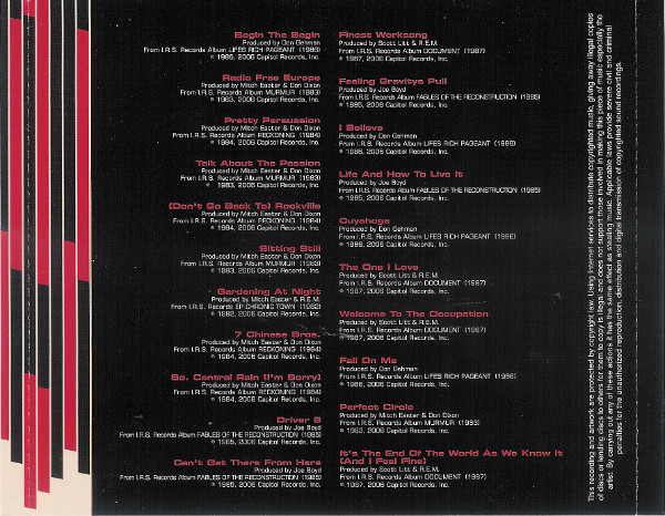 R.E.M. - And I Feel Fine...The Best Of The I.R.S. Years 1982-1987 | Capitol Records (09463-69941-2-3) - 3 R.E.M. - And I Feel Fine...The Best Of The I.R.S. Years 1982-1987 | Capitol Records (09463-69941-2-3) - 3