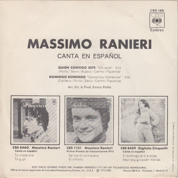 Massimo Ranieri - Canta En Español Quien Contigo Esté | CBS (CBS 1400) - 2 Massimo Ranieri - Canta En Español Quien Contigo Esté | CBS (CBS 1400) - 2